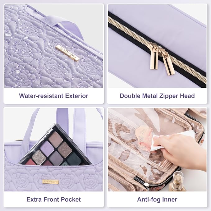 Everfun Travel Toiletry Bag with Hanging Hook and Leakproof Wet/Dry Compartments, Large Capacity Makeup Cosmetic Organizer for Women, 12x9x4.5 Inch, Light Purple - Image 7