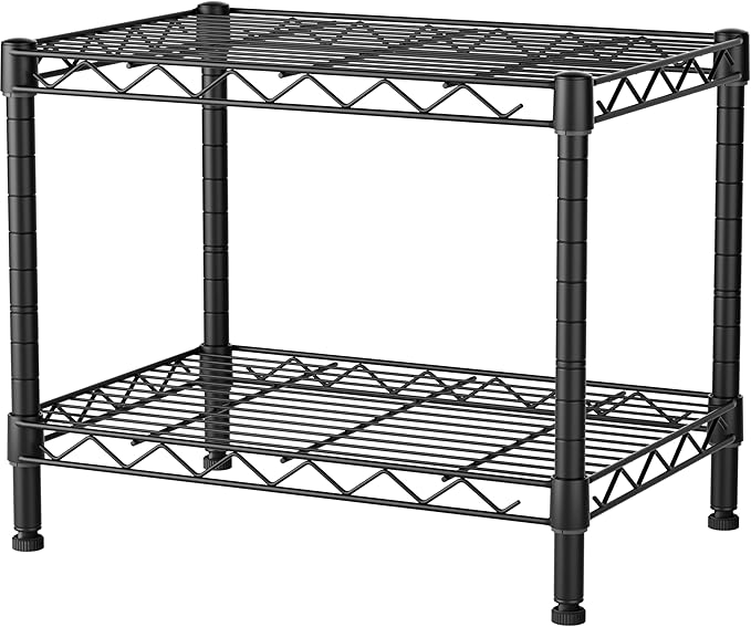 Golpart Small 2 Tier Shelves Storage Wire Shelving Unit Metal Shelf Adjustable Organizers Storage Shelving with Wheels for Bathroom Laundry Room Kitchen Pantry11.7”D x 17.7”W x 12.2”H Black - Image 9