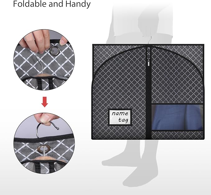 Univivi Suit Bags for Closet Storage and Travel, 40 Inch, 10 Pack, Black | Non-woven fabric, Breathable Suit Cover, Dustproof Hanging Storage Bag, Clear Window and ID Card Holder for Closet Storage - Image 6