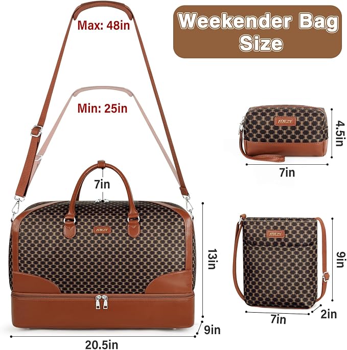 ITIEZY Weekender Overnight Bag for Women - Large Travel Duffel Bag with Shoe Compartment, Gym Duffel Bag Hospital Bag Carry On Tote Bags for Airplanes with Crossbody Bag Toiletry Bag 3Pcs Set - Image 8