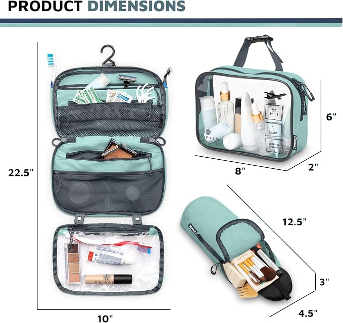 Toiletry Bag Kit 3 Piece Set: Hanging Travel Toiletry Bag + 311 TSA Cosmetic Liquid Bag + Accessory Organizer Pouch - Image 9
