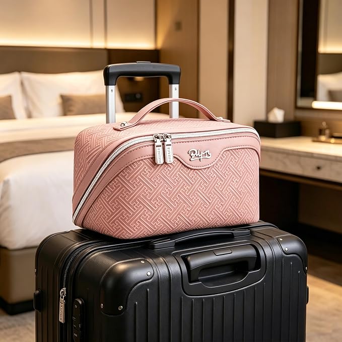 BOYATU Travel Makeup Bags for Women: Vintage Roman Column Texture | Each Journey, Quiet Luxury Serenity - 3 Pcs Set Large Capacity Cosmetic Bag Organizer Toiletry Purse(Pink) - Image 8