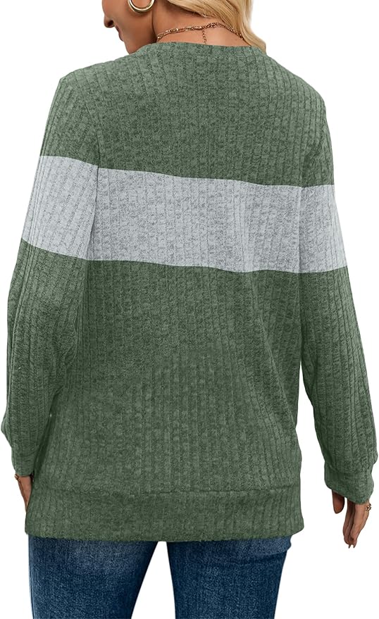 Sampeel V Neck Long Sleeve Shirts for Women Casual Fall Tops Lightweight Tunic Sweaters Fashion Clothes Loose Fit 2025