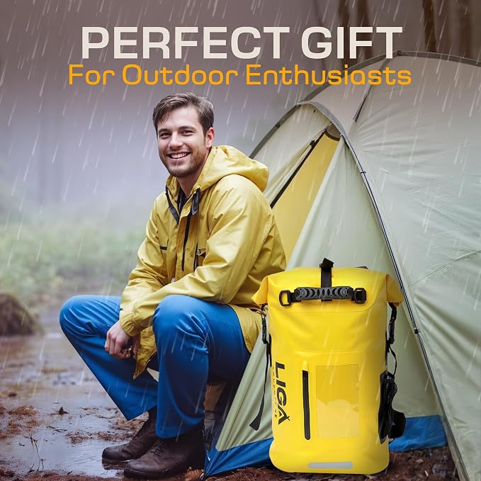 LIGA Waterproof Duffel Bag – 30L – Heavy Duty Roll-Top Closure – Fully Waterproof – Cushioned Comfort – Dry Bag for Hiking, Kayak, Travel, Biking, Camping, Fishing (Yellow) - Image 6