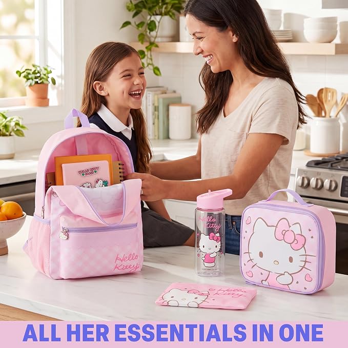 Get Trend Hello Kitty Girls Backpack, Lunch Bag, Pencil Case, Water Bottle | Sanrio 4 Pc Set, 18in Bookbag, Insulated Lunch Bag, Pencil Pouch & 16.9 fl oz BPA-Free Water Bottle, School, Gifts for Girls - Image 6
