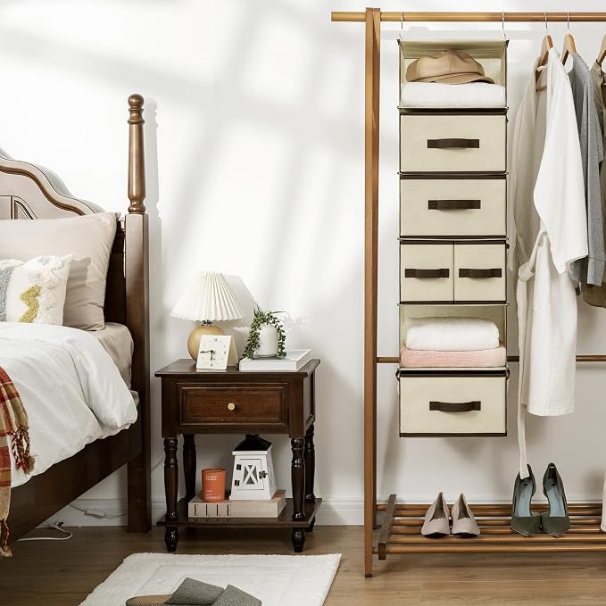 GRANNY SAYS Hanging Closet Organizers and Storage 6 Shelves, Closet Hanging Organizer with 5 Drawers, 6 Side Pockets Hanging Storage Organizer, Portable Clothes Organizer for Closet, Beige - Image 9