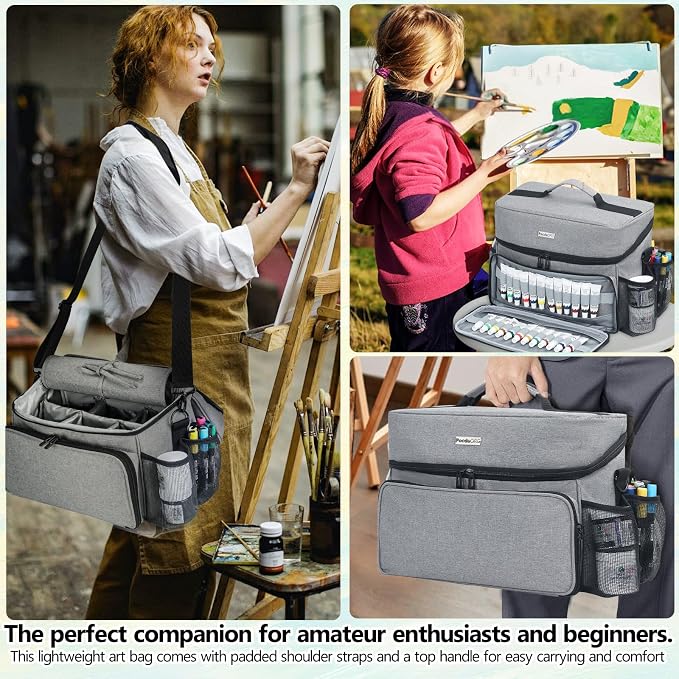 Acrylic Paint and Brush Set Organizer Bag - Carrying Case Compatible with Apple Barrel, Shuttle Art, Caliart Art Supplies - Includes Detachable Paint Brush Holder - for Home/Travel/Outdoor (Pro Gray) - Image 7