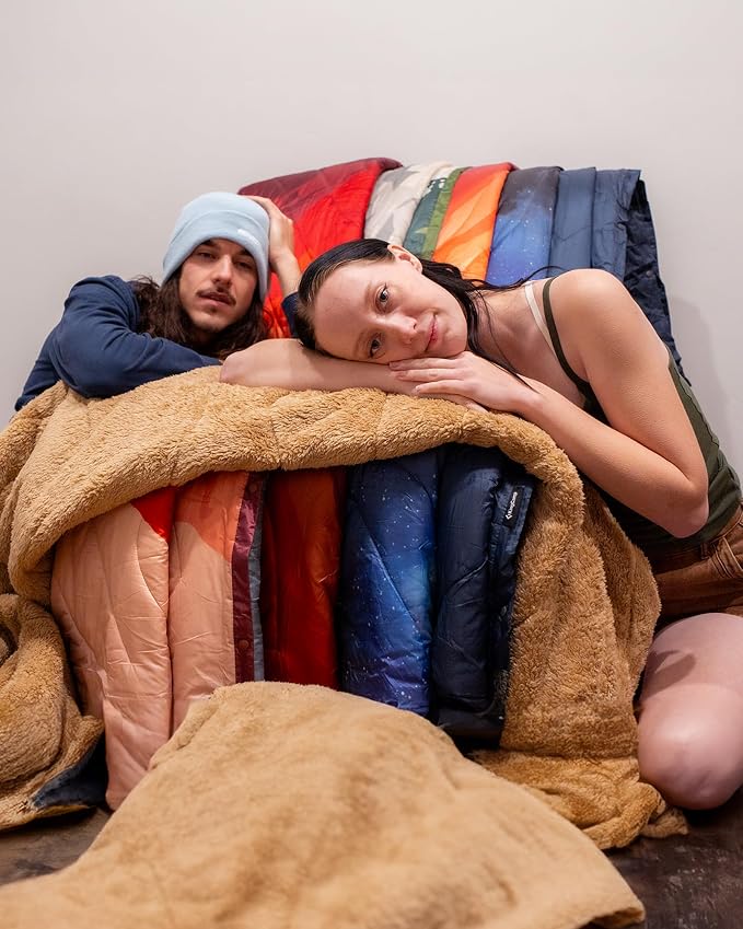 KingCamp Large Camping Blanket with Sherpa Lining, Packable Down Alternative Puffy Printed Wearable Blanket with Snap Buttons, Warm Weatherproof Quilt for Outdoor Travel (79" L x 57" W, Orange) - Image 8