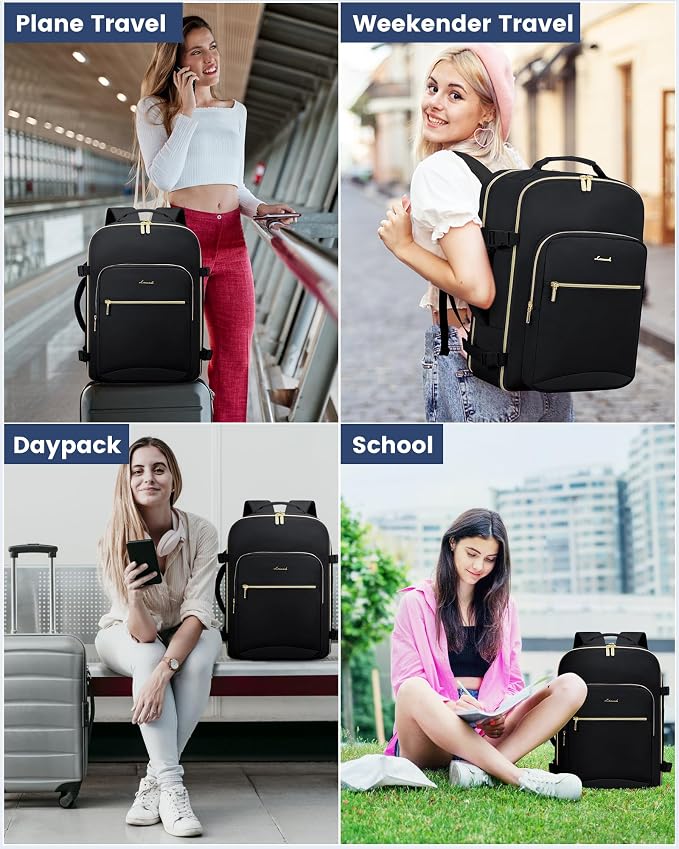 LOVEVOOK Travel Backpack for Women & Men 50L,Airline Approved Carry On Backpack Travel Essentials,TSA Carry on Luggage,Waterproof Personal Item Travel Bag,Suitcase with 3 Packing Cubes,Black-Black - Image 7