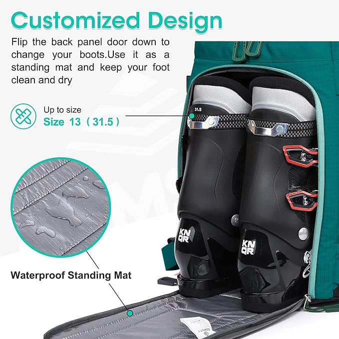 Ski Boot Bag, 55L/70L Waterproof Ski and Snowboard Boots Travel Backpack for Skis, Snowboard, Ski Helmet, Goggles, Gloves & Accessories - Image 6