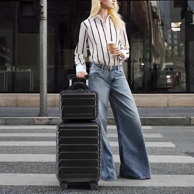 2-Piece ABS Hard Shell Lightweight Carry-On Luggage Set (14" & 20"), 360-Degree Spinner Wheels, Adjustable Telescopic Handle and Combination Lock for Travel, Black - Image 8