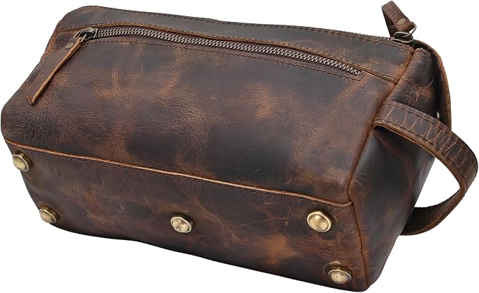 Toiletry Bag for Men Travel Essentials Shaving Dopp Kit Buffalo Leather, Handmade Vintage Distressed Waterproof Grooming Organizer Cosmetic Case Unisex Use, Brown - Image 7