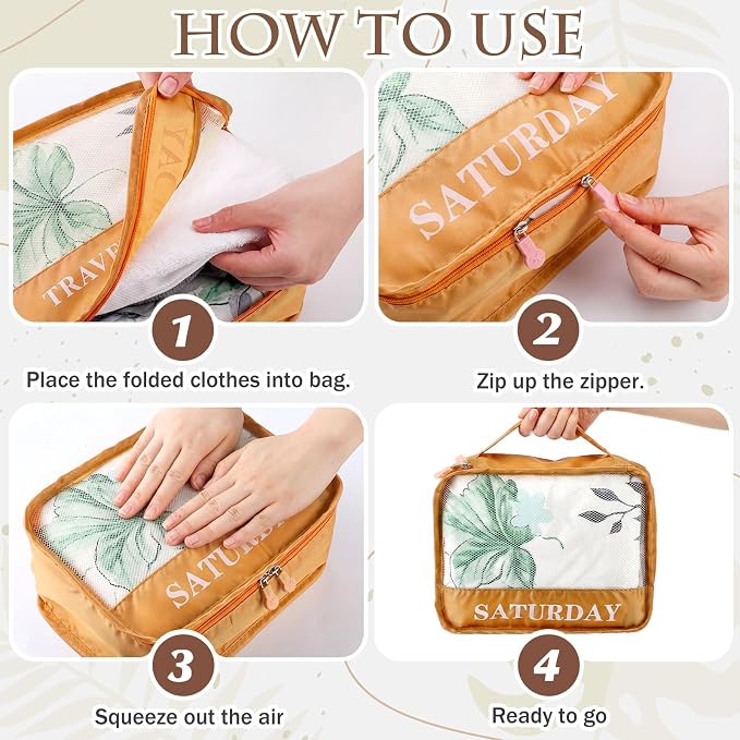 Days of Week Packing Cubes Summer Camp Essentials Weekly Organizer Storage Bag School Clothes for Travel Kids Family(9x7x3inch,Boho,15) - Image 6