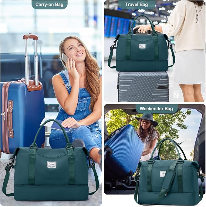 Travel Duffel Bag with Shoes Compartment,Weekender Bags for Women Travel | Overnight Carry-On Bag with Toiletry Bag, For Spirit Airlines 18x14x8 Personal Item Bag - Image 9