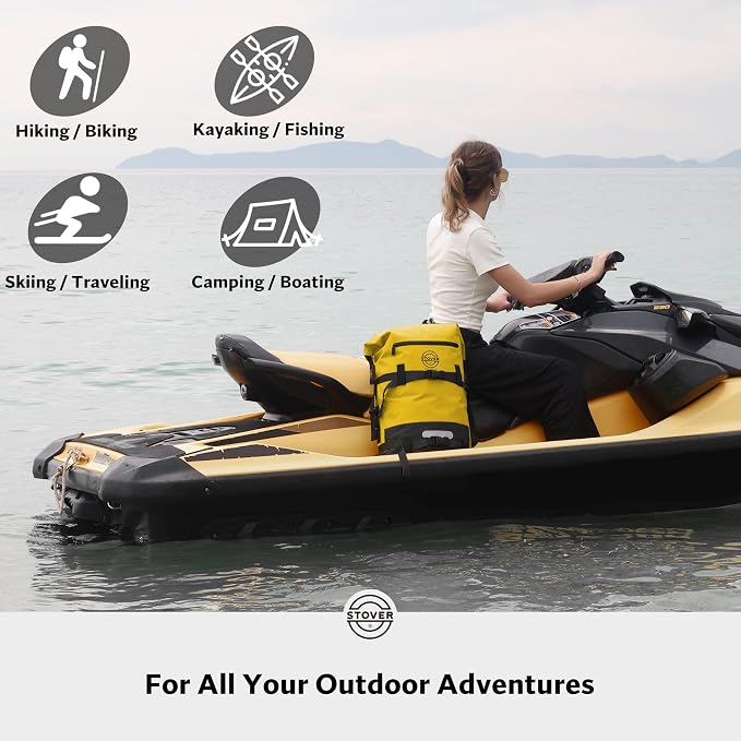 STOVER 30/40/55L Waterproof Dry Backpack & Phone Case- X-Large Floating Dry Bag for Kayaking, Travel, Hiking, Fishing, Camping, Motorcycles & Beach, Heavy-Duty Roll Top Men/Women (Yellow) - Image 9