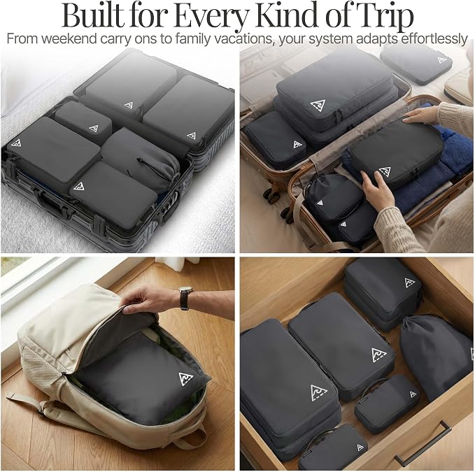 Well Traveled 8 pcs Compression Packing Bags Cubes Set with HybridMax Double-Capacity Design - Packing Cubes for Travel Compression to Maximize Limited Luggage Space, Grey - Image 8
