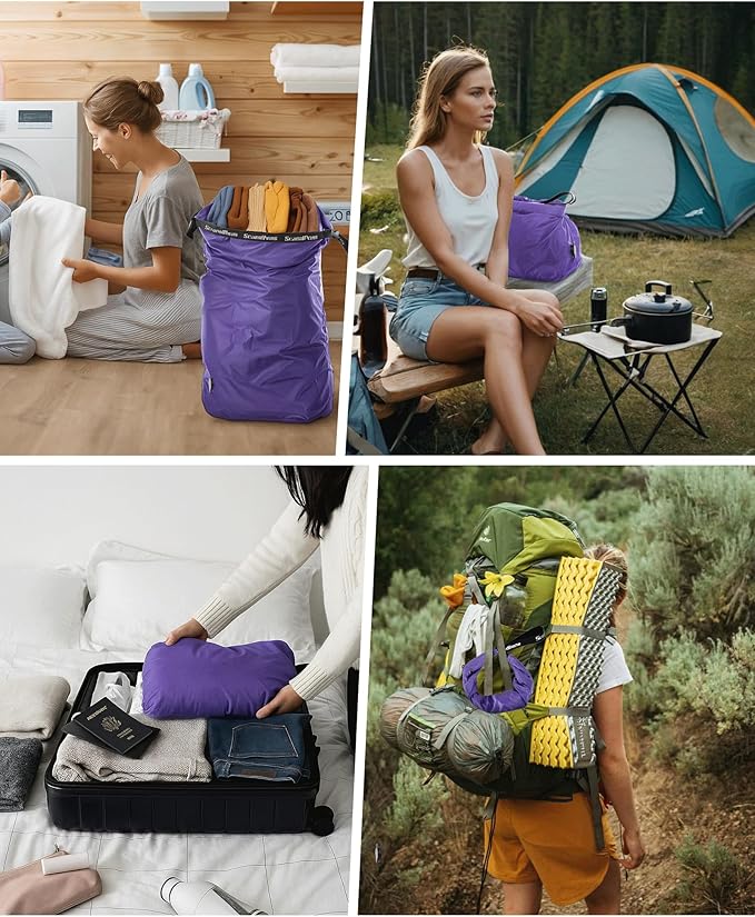Travel Laundry Bag, Pump-free Vacuum Compression Dirty Clothes Bag, Medium Reusable Waterproof & Washable Laundry Bag, Wet and Dry Bag, Ideal for Suitcases, Laundromats (1 Pack) Purple - Image 6