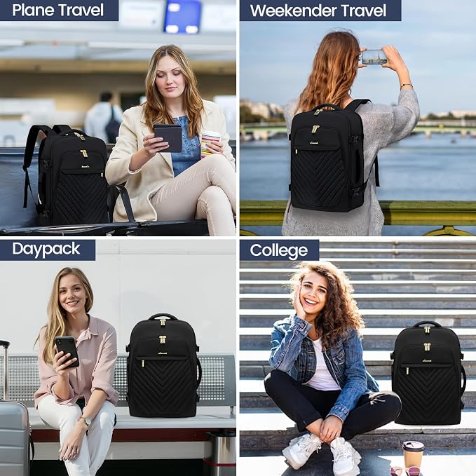 LOVEVOOK 40L Travel Backpack for Women & Men, Carry on Backpack for Airplanes, TSA Personal Item Travel Bag fits 17" Laptop, Waterproof Travel Essentials Flight Approved with 2 Packing Cubes, Black - Image 7