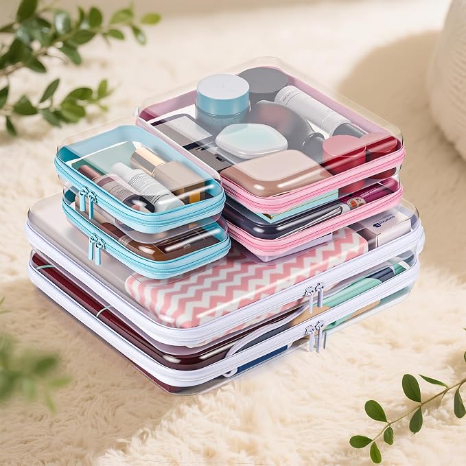 6Pcs Clear Hard Shell Zipper Case Set Travel Organizer, Hard Plastic Zipper Pouches Multi-Purpose Storage for Makeup, Toiletry, Office Supplies & Kids Toys - Image 8