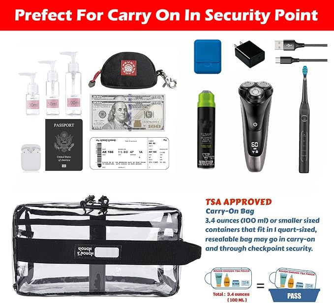 Rough Enough Clear Toiletry Bags for Traveling Toiletries Cosmetic Pouch Makeup Bags TSA Approved for Men and Women Travel - Image 9