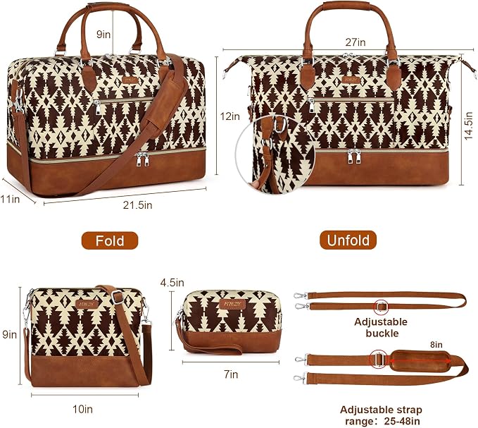 ITIEZY Weekender Overnight Bag for Women - Large Travel Duffel Bag with Shoe Compartment, Gym Duffel Bag Hospital Bag Carry On Tote Bags for Airplanes with Crossbody Bag Toiletry Bag 3Pcs Set - Image 7
