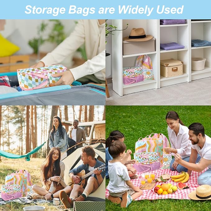 7 Piece Compression Packing Cubes Set - Boho Rainbow Flowers | Ultra-Lightweight, Quick-Dry, Tear-Resistant, Reinforced Zippers, Durable Travel Accessories for Luggage & Suitcases, Pink - Image 8