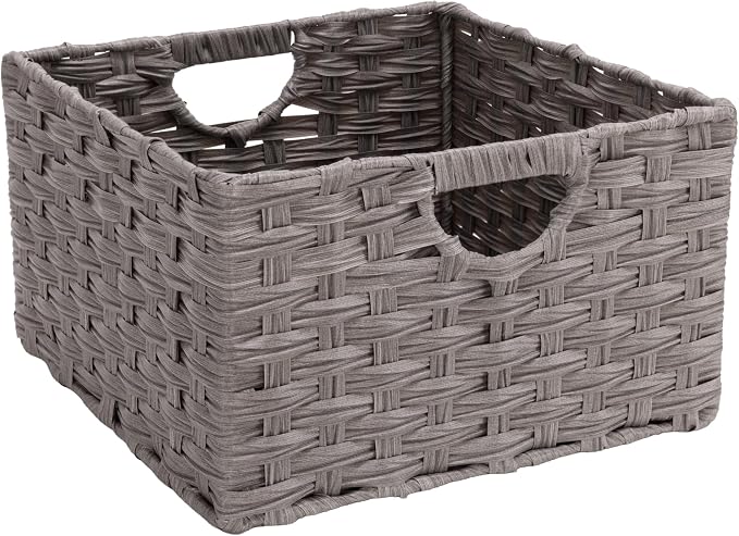 Seville Classics Premium Handwoven Portable Laundry Bin Basket with Carrying Handles, Household Storage for Clothes, Linens, Sheets, Gray, Rectangular (2-Pack) - Image 7