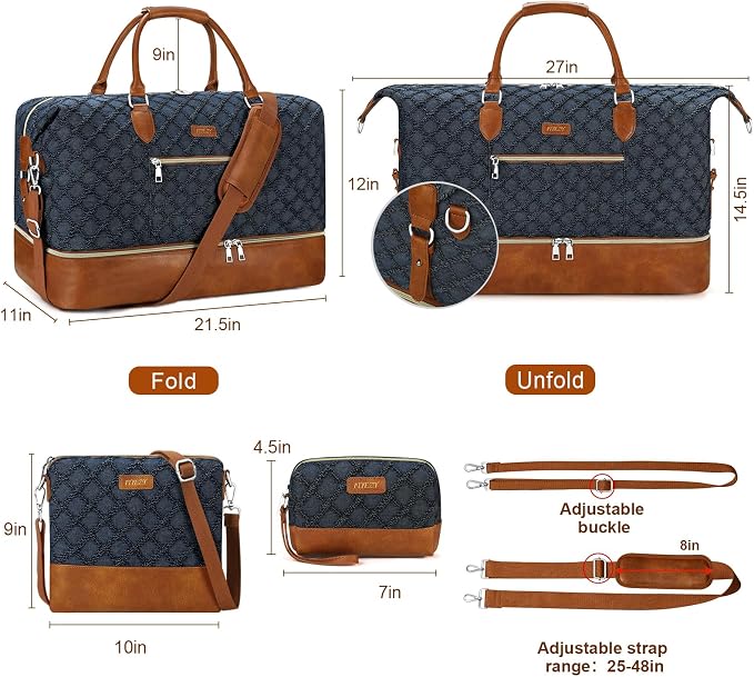 ITIEZY Weekender Overnight Bag for Women - Large Travel Duffel Bag with Shoe Compartment, Gym Duffel Bag Hospital Bag Carry On Tote Bags for Airplanes with Crossbody Bag Toiletry Bag 3Pcs Set - Image 7