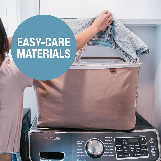 CleverMade Collapsible Laundry Basket LUXE 2 Pack – 60L (16 Gal) Foldable Cotton Blend Clothes Hamper with Vegan Leather Accents, Reinforced Handles, Space Saving Laundry Bin Holds 55 lbs - Mocha - Image 6