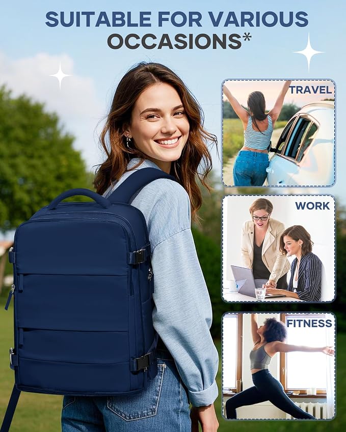 coofay Travel Backpack Carry On Backpack Personal Item Travel Bag Mochila De Viaje Carry On Backpack For Airplanes Traveling Backpack For Women Gym Backpacks College Backpacks Sapphire Blue - Image 9
