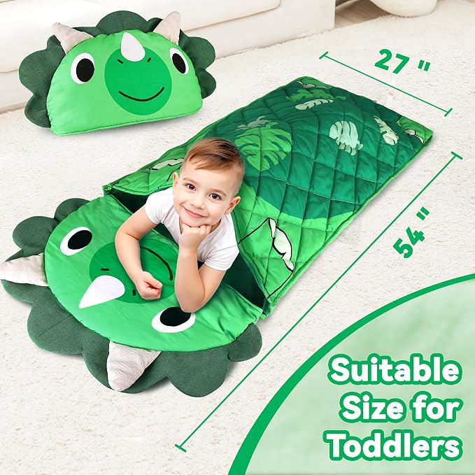 iPlay, iLearn Kid Sleeping Bag, Dinosaur Slumber Sack, Toddler Boy Nap Mat | 2 in 1 Green Dinos Cushion Pillow Blanket, Happy Travel Sleepover Daycare Preschool Birthday Gift for 3 4 5 6 Years Old Child - Image 6
