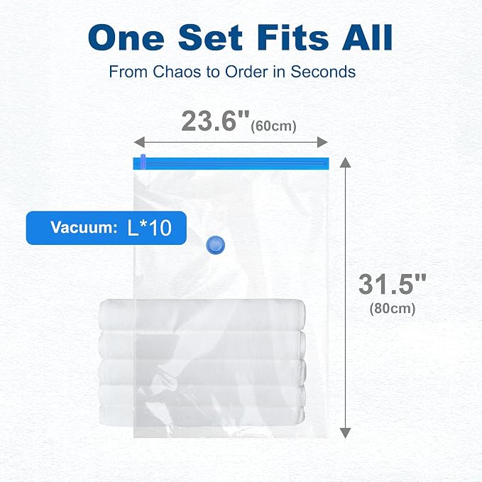 HOUSE DAY 10 Large Vacuum Storage Bags with Pump,Space Saving Vacuum Seal Bags For Clothing Travel, Vacuum Storage Bags For Clothes, Comforters, Blankets, Pillows, Moving, Reusable & Durable,Hand Pump - Image 9