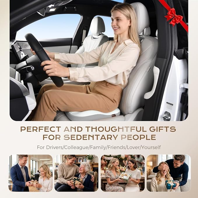 Coverado Seat Cushion for Car Truck Driver, Ergonomic Memory Foam Chair Cushions for Sciatica & Tailbone Pain Relief Cushion Butt Cushion for Long Sitting, Driver Office Seat Cushion Gray&Light Gray - Image 9