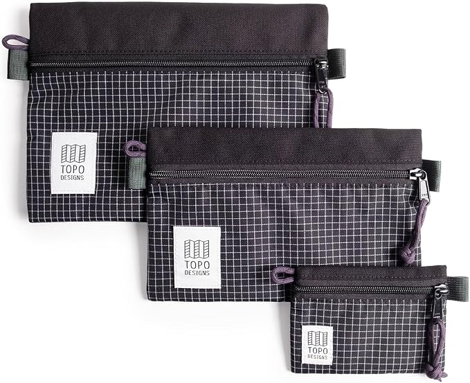 Topo Designs Accessory Bags, Travel Organizer Accessories for Smaller Items, Durable Storage Pouch, 3 Sizes, Fully Lined Pack Cloth (Medium, Black/Grid) - Image 3