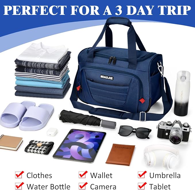 Underseat Carry On luggage Bag Airplanes Personal Item Bags Weekender Overnight Travel Tote Bag Shoulder Small Softside Carry on Luggage Travel Duffel Bags For Men Women -18 IN Navy Blue - Image 7