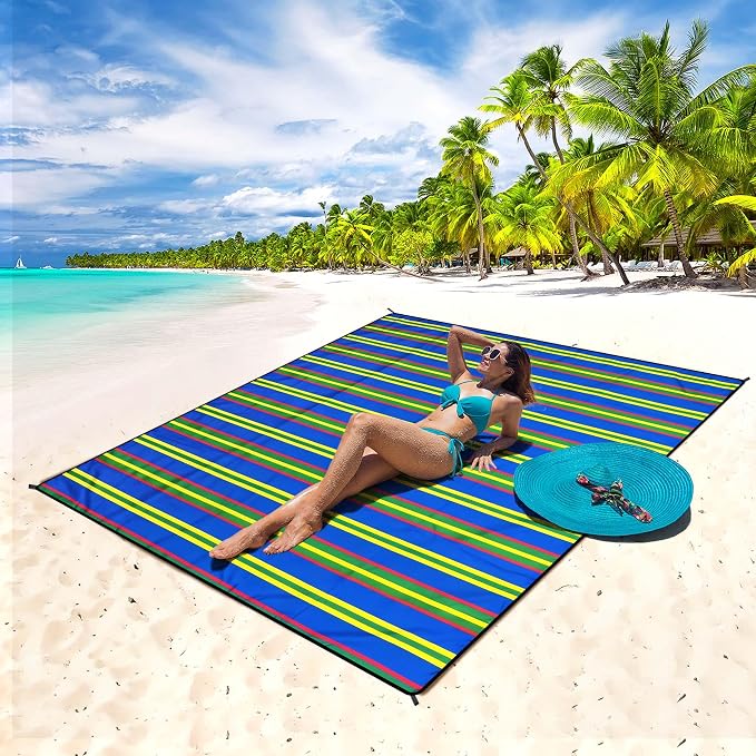 WIWIGO Beach Blanket Waterproof Sandproof Beach Mat 79" X 83"/10'x9'for 2-8 Adults Quick Drying Outdoor Picnic Mat Beach Accessories for Travel, Camping, Hiking - Image 6
