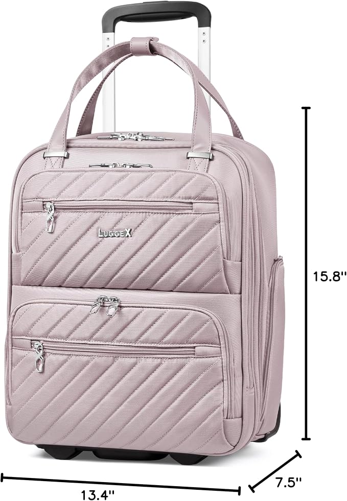 LUGGEX Underseat Carry On Luggage with Wheels, UDK Stylish Lightweight Under Seat Luggage, Soft Sided Personal Item Suitcase for Short Trip (UX-Core, Grey Pink, 16 Inch) - Image 9