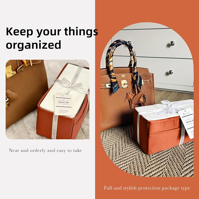 DGAZ Silk Purse Organizer Insert for Birkin Bag(Vitality orange,BK40) | Soft and Lightweight,Perfect Fit,Multi-pocket Storage,Bag Protector,Luxury Bag Care,Handmade,for Smooth Bag Organizer - Image 8
