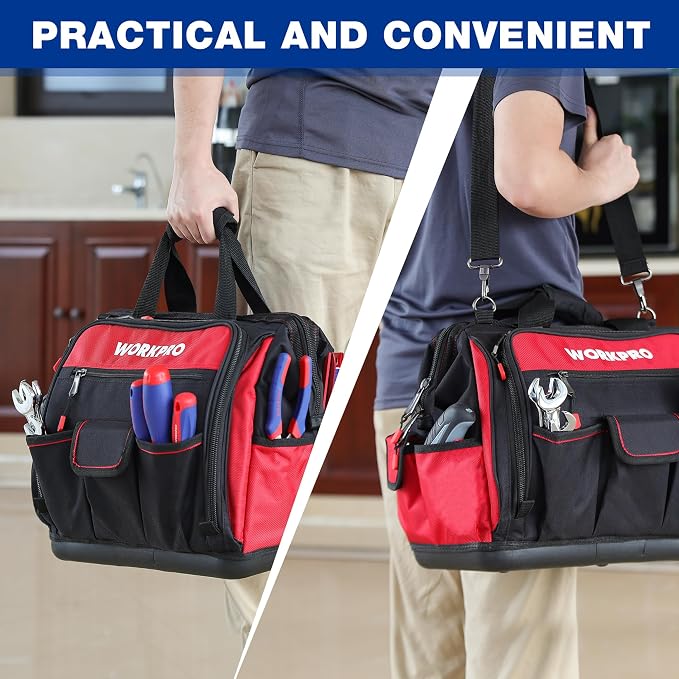 WORKPRO 16" Top Wide Mouth Tool Bag with Water Proof Rubber Base, Multi-Compartment, 46 Pockets, For Tool Organizer & Storage, W081122A - Image 8