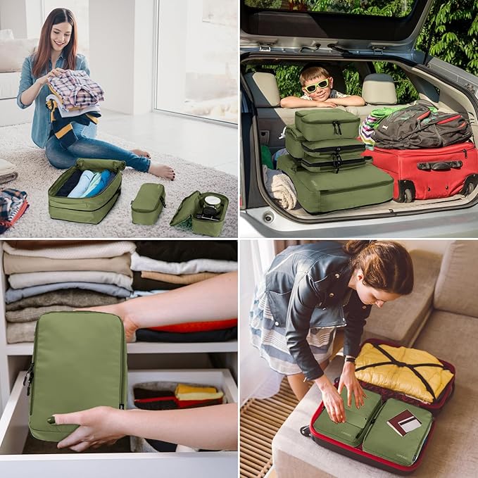 8 Set Compression Packing Cubes for Travel, Waterproof Luggage Organizers, Suitcase Organizer Set for Carry-On & Checked Baggage, Travel Accessories for Men & Women