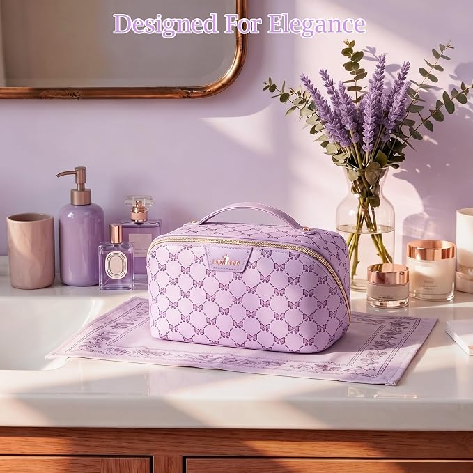 Travel Makeup Bags for Women: Luxury Bow Print Make up Bag | Bow Print That Stays as Sweet as You,3 Set Large Capacity Cute Cosmetic Case - Waterproof Leather Toiletry Organizer Bag - Image 7