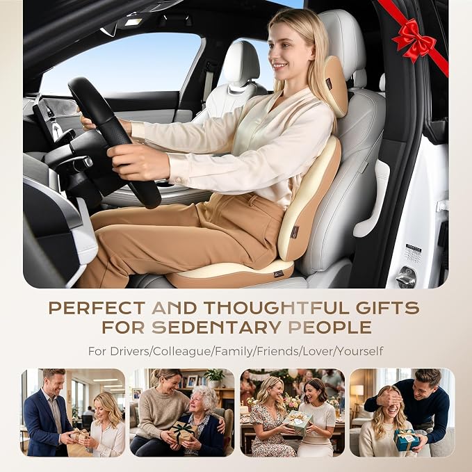 Coverado Truck Seat Cushion and Lumbar Support Headrest Pillow Memory Foam Ergonomic Car Cushion Back Neck Support Pillow Sciatica & Back & Tailbone Pain Relief Car Cushions for Driving Coffee&Beige - Image 9