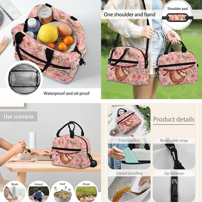 4 Pcs Sloth Schoolbag Set Cute Sloth Backpack School Bag Set with Large Pencil Holder Pouch Crossbody Water Bottle Holder Bag Insulated Lunch Box Student Girls Back to School Gift - Image 5