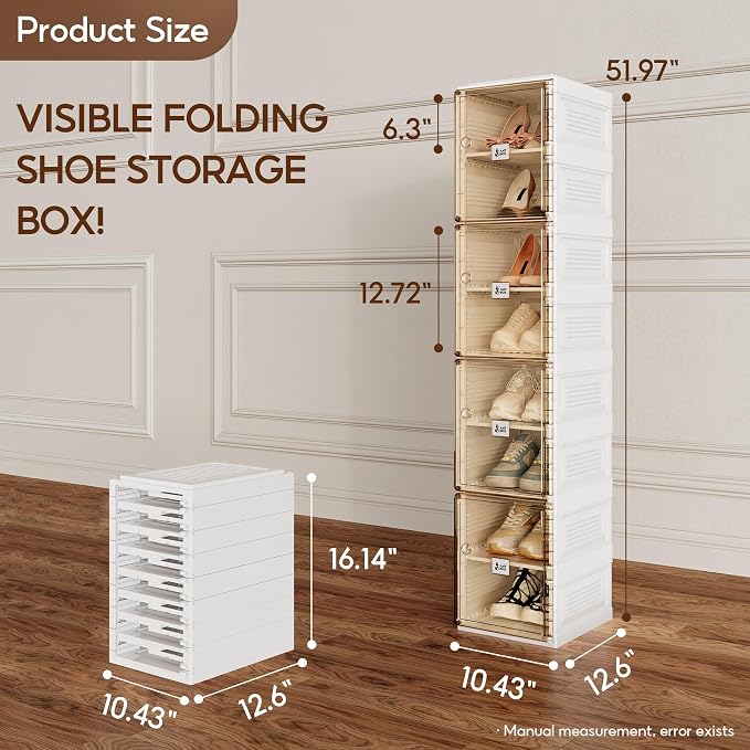ANTBOX Shoe Organizer Storage Box, Portable Folding Shoe Rack for Closet with Magnetic Clear Door,Large Sneaker Cabinet Bins Sturdy Easy Assembly 8 Layers-8 Grids - Image 6