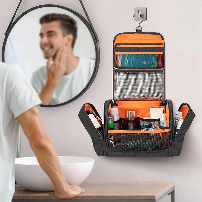 Tactical Toiletry Travel Bag for Men, Hanging Dopp Kit Hygiene Bag Shower Organizer with Hook for Toiletries and Shaving Care, Black (Empty Bag) - Image 8