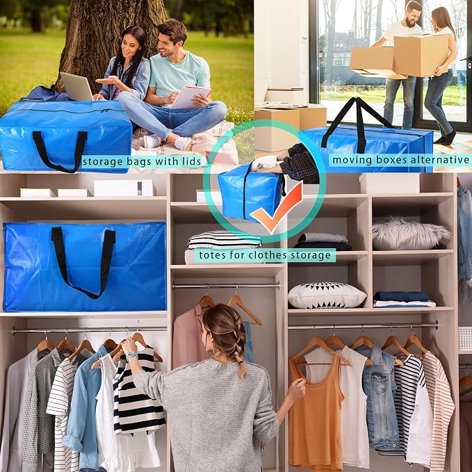 Heavy Duty Extra Large Blue Moving Bags with Strong Zipper Backpack Handles | 10 Pack Clothes Storage Bags Totes Space Saving Moving Boxes Bins Packing Bags for College Dorm Compatible with Ikea Frakta - Image 6