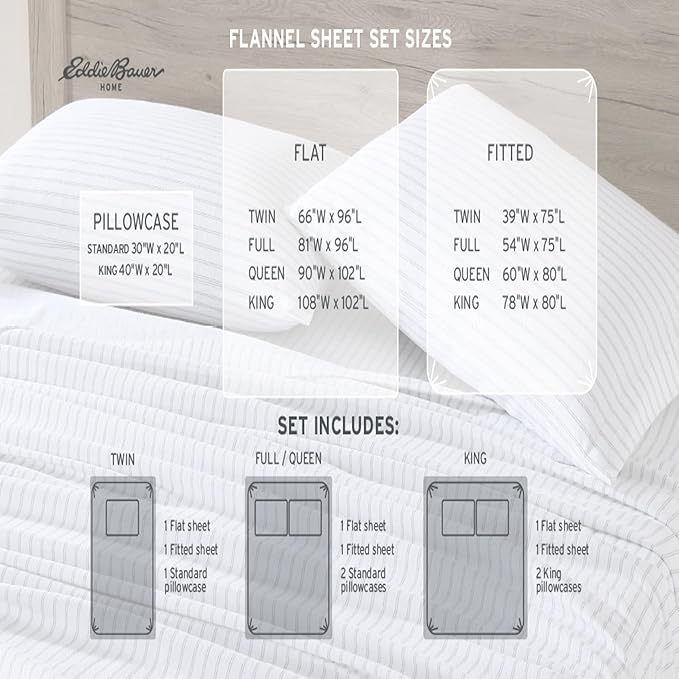 Eddie Bauer - Flannel Sheets Full Size, Anti-Pilling & Wrinkle Resistant Cotton, Touchably Soft for All-Season Comfort - Bed Sheets with Matching Pillowcases & Fitted Sheet (Bear Family Grey)