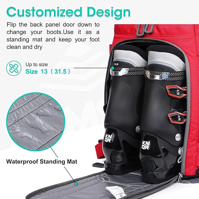 Ski Boot Bag, 55L/70L Waterproof Ski and Snowboard Boots Travel Backpack for Skis, Snowboard, Ski Helmet, Goggles, Gloves & Accessories - Image 6