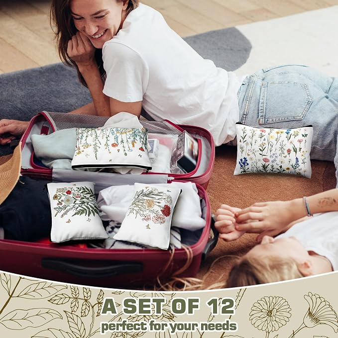 Sweetude 12 Pcs Flower Makeup Bags Bulk Portable Travel Cosmetic Bags with Zipper Wildflower Floral Waterproof Roomy Travel Toiletry Organizer Storage Pouch for Women Birthday Party Gifts - Image 6