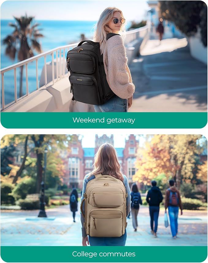 BAGSMART Womens Backpack Carry On Flight Approved, Travel Backpack for Women with Waist Bag, Traveling Lightweight Weekender Casual Daypack 17.3" Laptop Work Back pack Personal Item Travel Bag, Black - Image 7